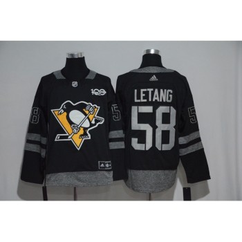 Pittsburgh Penguins #58 Kris Letang Black Men's 1917-2017 100th Anniversary  Stitched NHL Jersey Pittsburgh Penguins #58 Kris Letang Black Men's 1917-2017 100th Anniversary  Stitched NHL Jersey