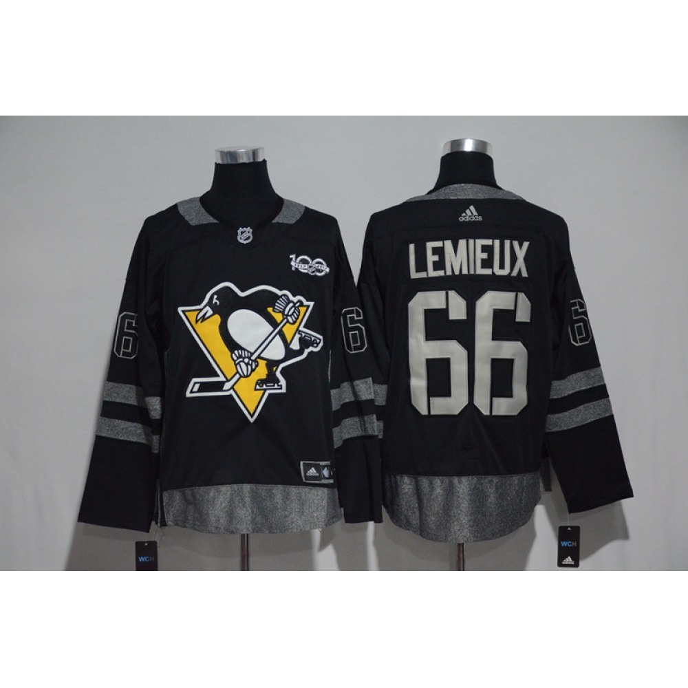 Pittsburgh Penguins #66 Mario Lemieux Black Men's 1917-2017 100th Anniversary  Stitched NHL Jersey