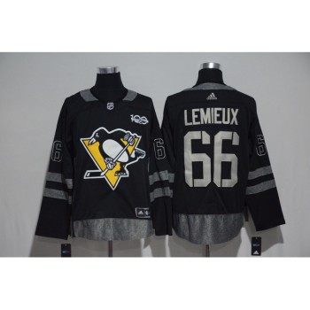 Pittsburgh Penguins #66 Mario Lemieux Black Men's 1917-2017 100th Anniversary  Stitched NHL Jersey Pittsburgh Penguins #66 Mario Lemieux Black Men's 1917-2017 100th Anniversary  Stitched NHL Jersey
