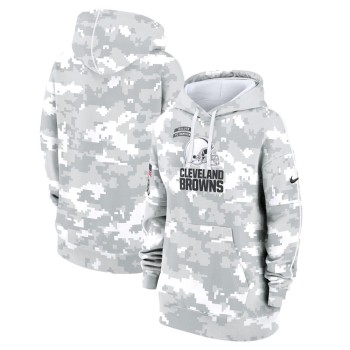 Women's Cleveland Browns Arctic Camo 2024 Salute To Service Club Fleece Pullover Hoodie