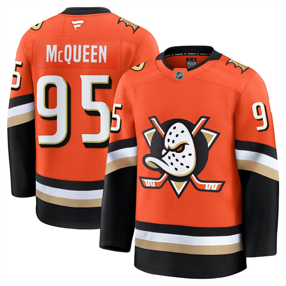 Men's Anaheim Ducks #95 Roger McQueen Orange 2024-25 Home Stitched Hockey Premium Jersey Men's Anaheim Ducks #95 Roger McQueen Orange 2024-25 Home Stitched Hockey Premium Jersey