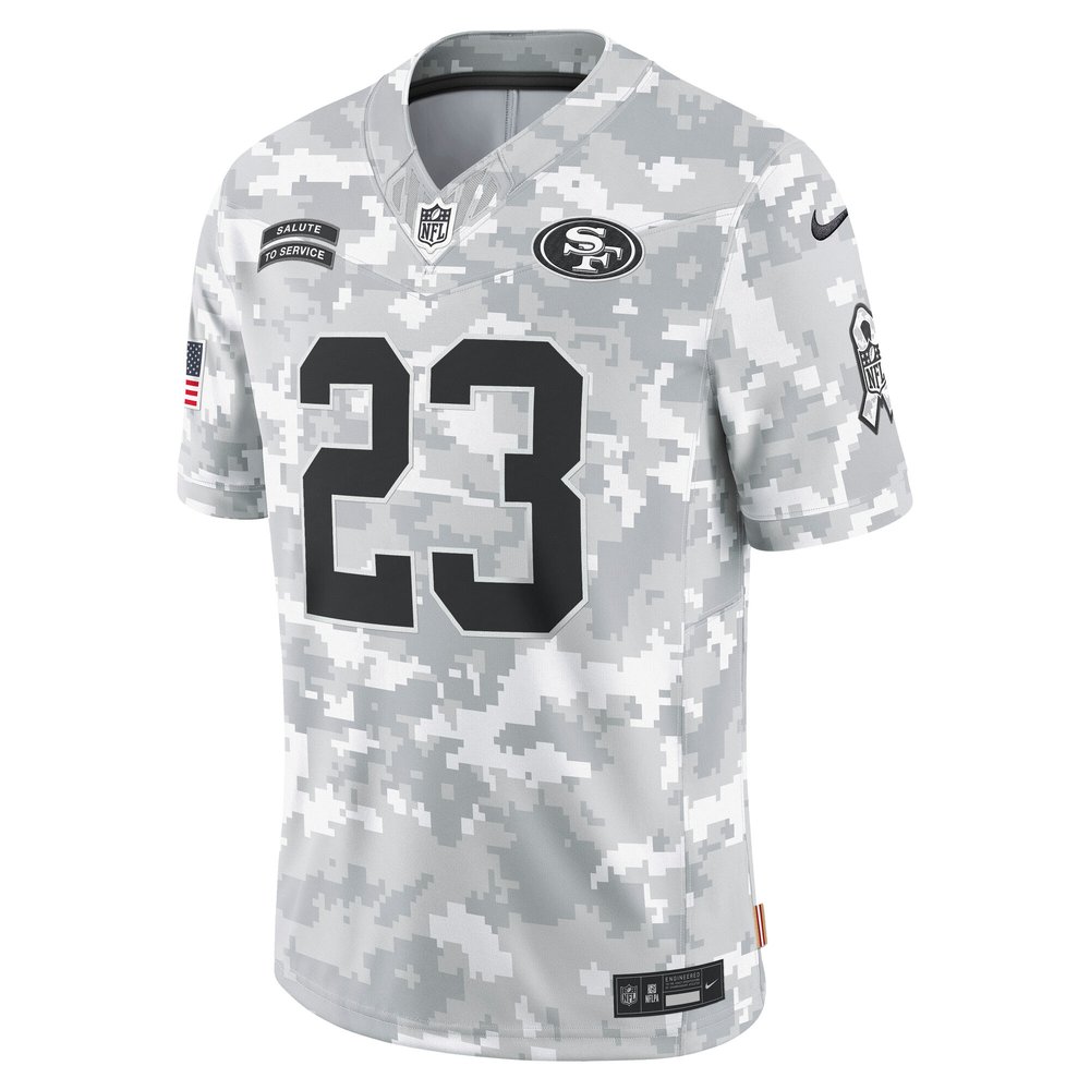 Men's San Francisco 49ers Christian McCaffrey Arctic Camo 2024 Salute to Service Limited Jersey Men's San Francisco 49ers Christian McCaffrey Arctic Camo 2024 Salute to Service Limited Jersey