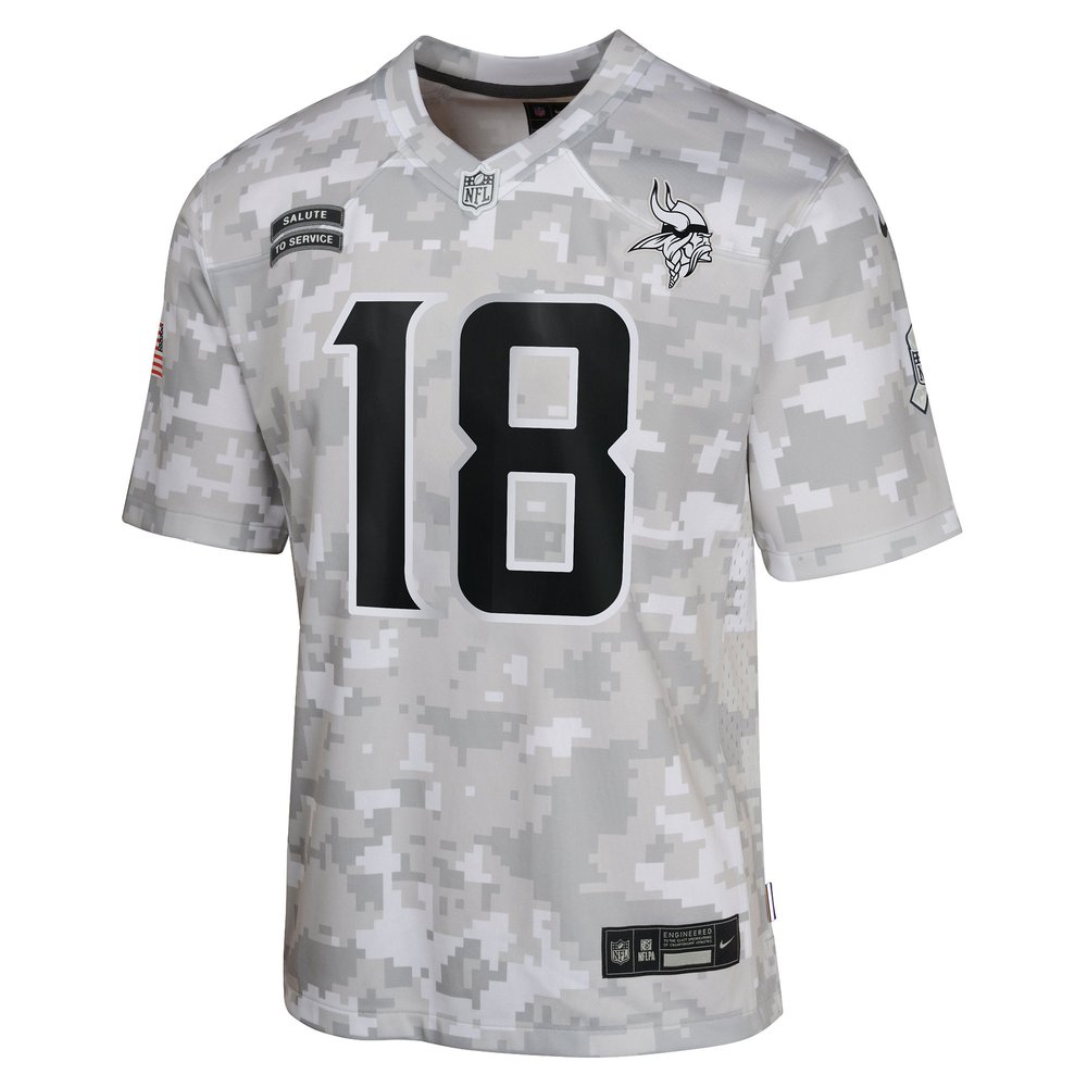 Youth Minnesota Vikings Justin Jefferson Arctic Camo 2024 Salute to Service Game Jersey Youth Minnesota Vikings Justin Jefferson Arctic Camo 2024 Salute to Service Game Jersey