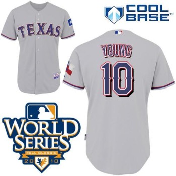 Rangers #10 Michael Young Grey Cool Base w/2010 World Series Patch Stitched MLB Jersey Rangers #10 Michael Young Grey Cool Base w/2010 World Series Patch Stitched MLB Jersey