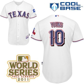 Rangers #10 Michael Young White Cool Base 2011 World Series Patch Stitched MLB Jersey Rangers #10 Michael Young White Cool Base 2011 World Series Patch Stitched MLB Jersey