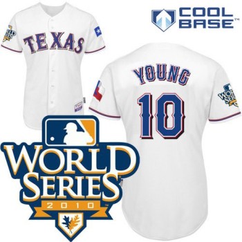 Rangers #10 Michael Young White Cool Base w/2010 World Series Patch Stitched MLB Jersey Rangers #10 Michael Young White Cool Base w/2010 World Series Patch Stitched MLB Jersey