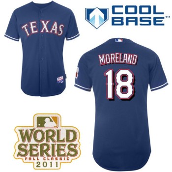 Rangers #18 Mitch Moreland Blue Cool Base 2011 World Series Patch Stitched MLB Jersey Rangers #18 Mitch Moreland Blue Cool Base 2011 World Series Patch Stitched MLB Jersey