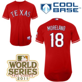 Rangers #18 Mitch Moreland Red Cool Base 2011 World Series Patch Stitched MLB Jersey Rangers #18 Mitch Moreland Red Cool Base 2011 World Series Patch Stitched MLB Jersey