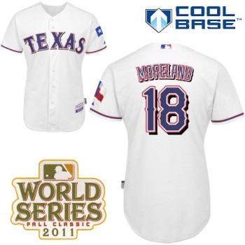 Rangers #18 Mitch Moreland White Cool Base 2011 World Series Patch Stitched MLB Jersey Rangers #18 Mitch Moreland White Cool Base 2011 World Series Patch Stitched MLB Jersey