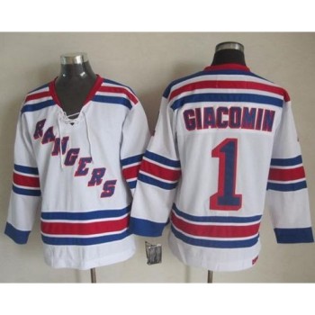 Rangers #1 Eddie Giacomin White CCM Throwback Stitched NHL Jersey Rangers #1 Eddie Giacomin White CCM Throwback Stitched NHL Jersey