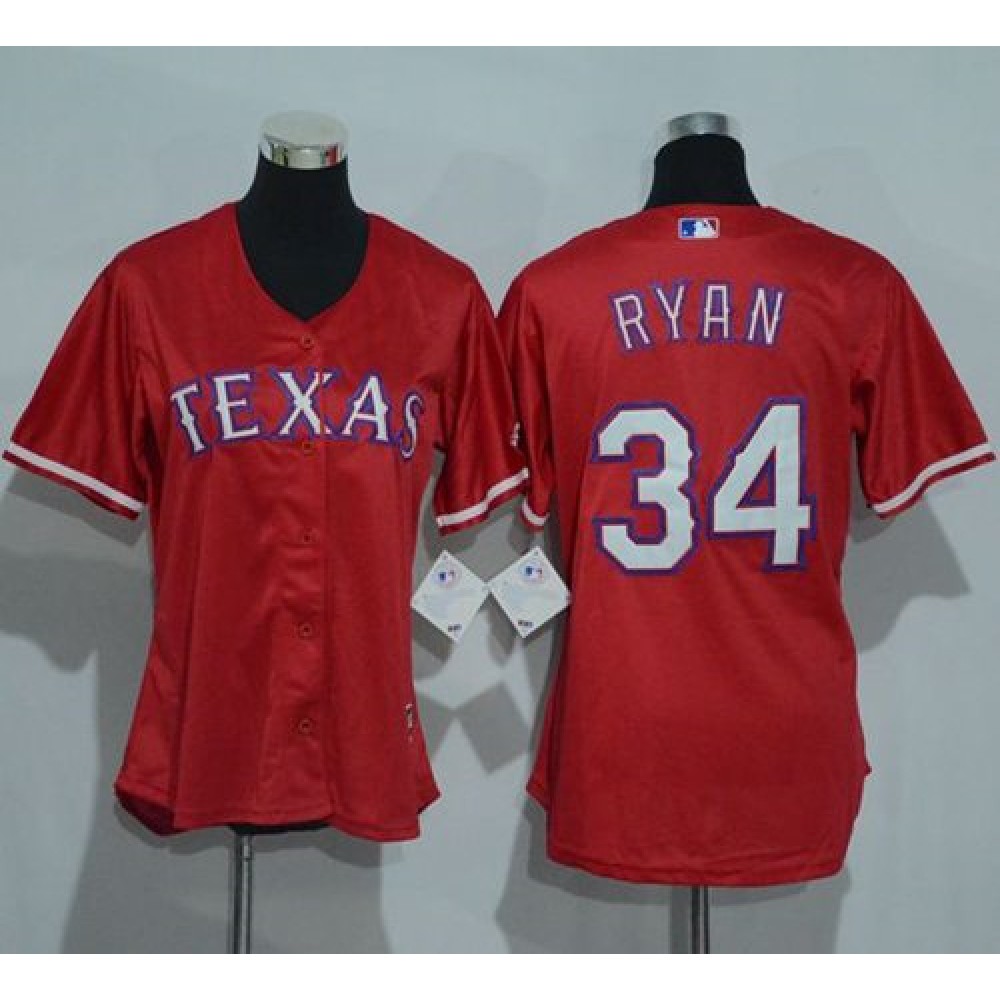 Rangers #34 Nolan Ryan Red Women's Alternate Stitched MLB Jersey