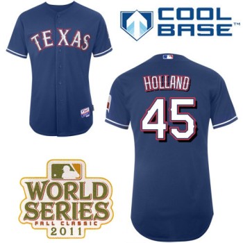 Rangers #45 Derek Holland Blue Cool Base 2011 World Series Patch Stitched MLB Jersey Rangers #45 Derek Holland Blue Cool Base 2011 World Series Patch Stitched MLB Jersey