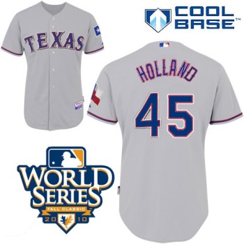 Rangers #45 Derek Holland Grey Cool Base w/2010 World Series Patch Stitched MLB Jerseys Rangers #45 Derek Holland Grey Cool Base w/2010 World Series Patch Stitched MLB Jerseys