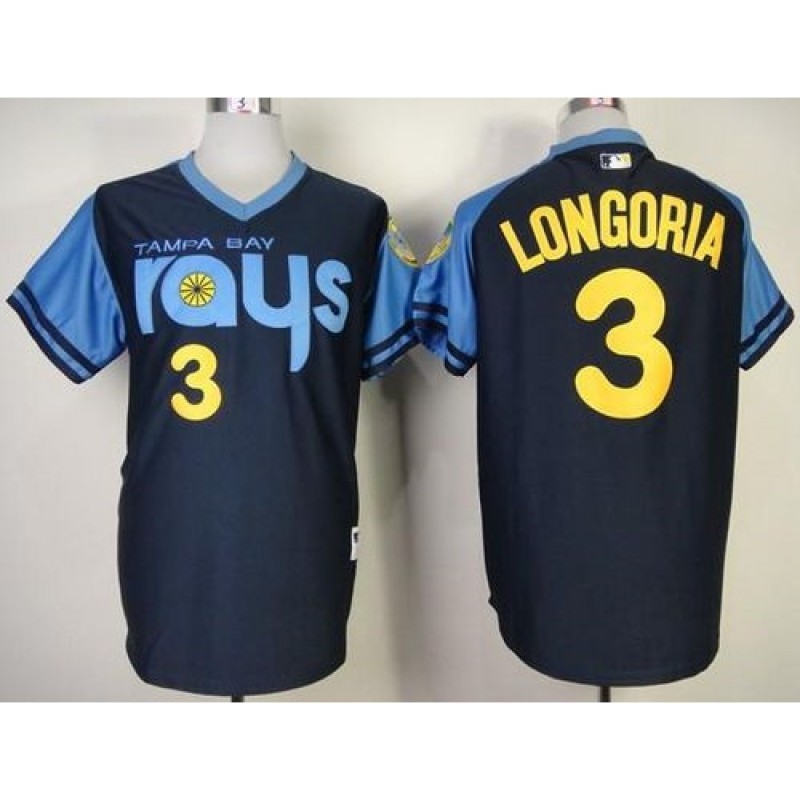 Rays #3 Evan Longoria Dark Blue 1970's Turn Back The Clock Stitched MLB Jersey Rays #3 Evan Longoria Dark Blue 1970's Turn Back The Clock Stitched MLB Jersey