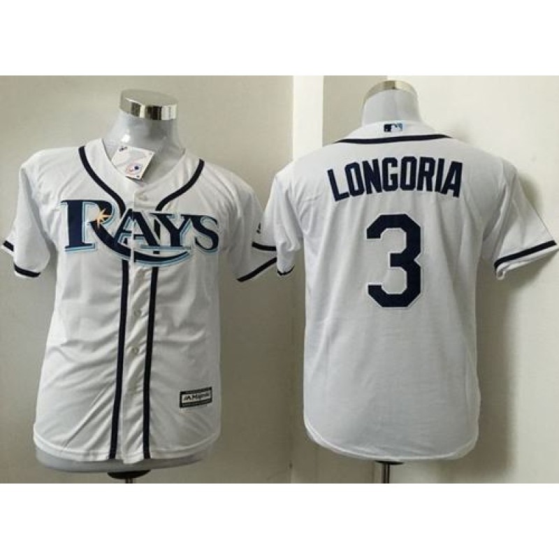 Rays #3 Evan Longoria White Cool Base Stitched Youth MLB Jersey Rays #3 Evan Longoria White Cool Base Stitched Youth MLB Jersey