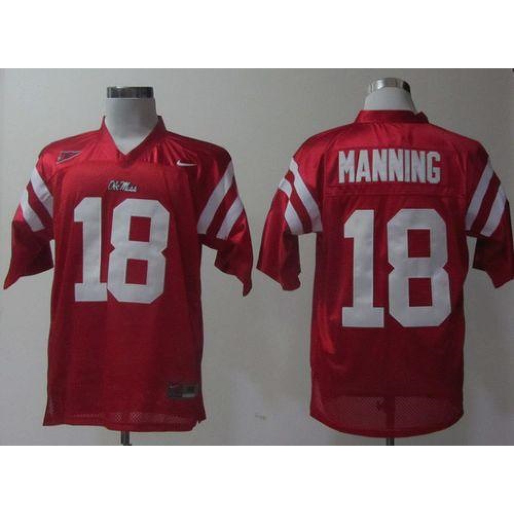 Rebels #18 Archie Manning Red Stitched NCAA Jersey