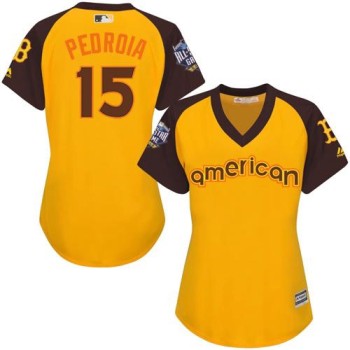 Red Sox #15 Dustin Pedroia Gold 2016 All-Star American League Women's Stitched MLB Jersey Red Sox #15 Dustin Pedroia Gold 2016 All-Star American League Women's Stitched MLB Jersey