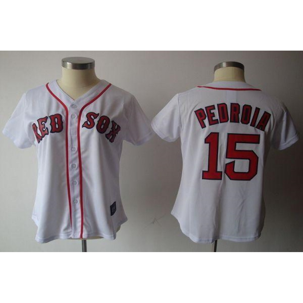 Red Sox #15 Dustin Pedroia White Women's Fashion Stitched MLB Jersey