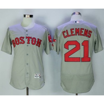 Red Sox #21 Roger Clemens Grey Flexbase Authentic Collection Stitched MLB Jersey Red Sox #21 Roger Clemens Grey Flexbase Authentic Collection Stitched MLB Jersey