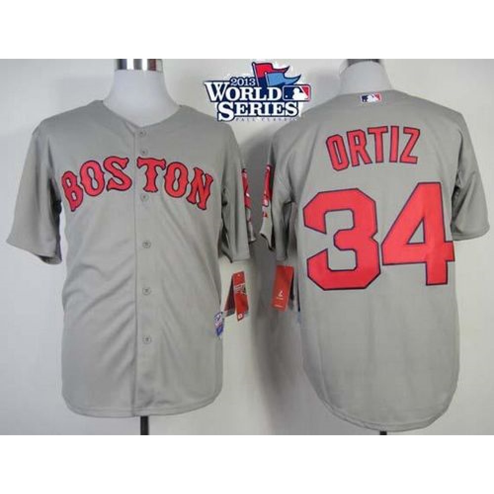 Red Sox #34 David Ortiz Grey Cool Base 2013 World Series Patch Stitched MLB Jersey
