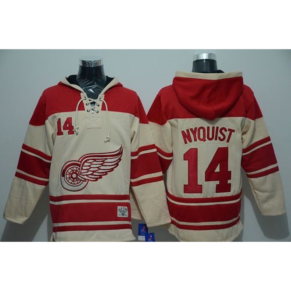 Red Wings #14 Gustav Nyquist Cream Sawyer Hooded Sweatshirt Stitched NHL Jersey