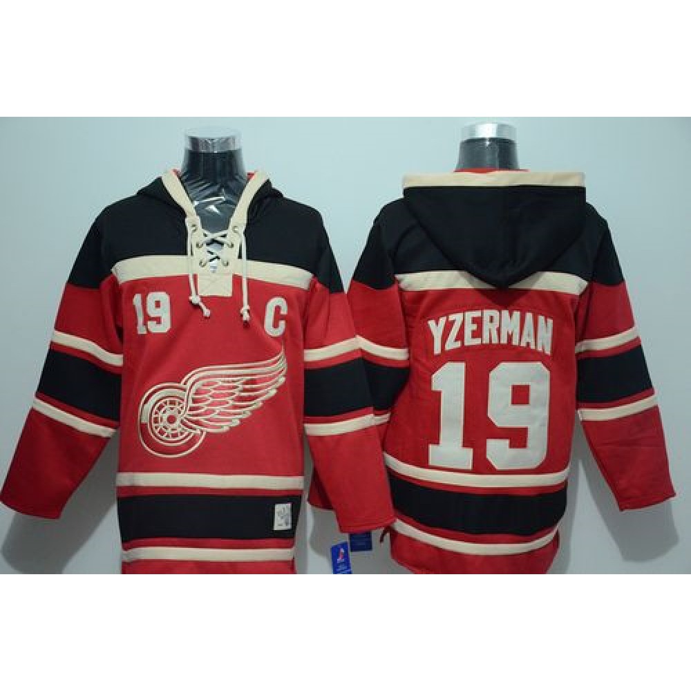 Red Wings #19 Steve Yzerman Red Sawyer Hooded Sweatshirt Stitched NHL Jersey