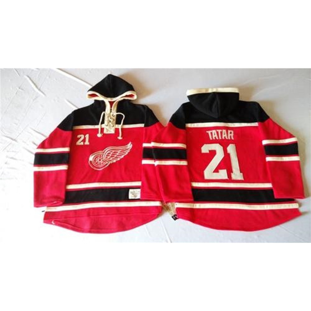 Red Wings #21 Tomas Tatar Red Sawyer Hooded Sweatshirt Stitched NHL Jersey