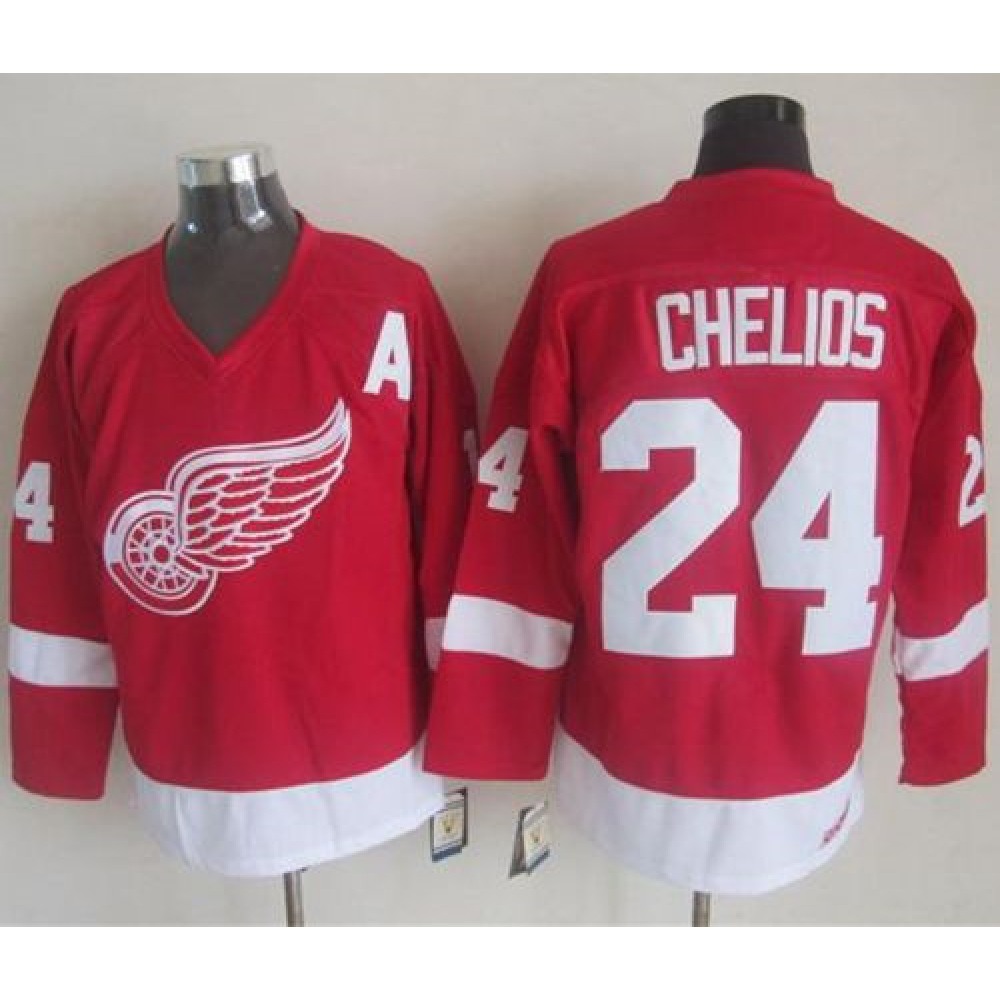 Red Wings #24 Chris Chelios Red CCM Throwback Stitched NHL Jersey