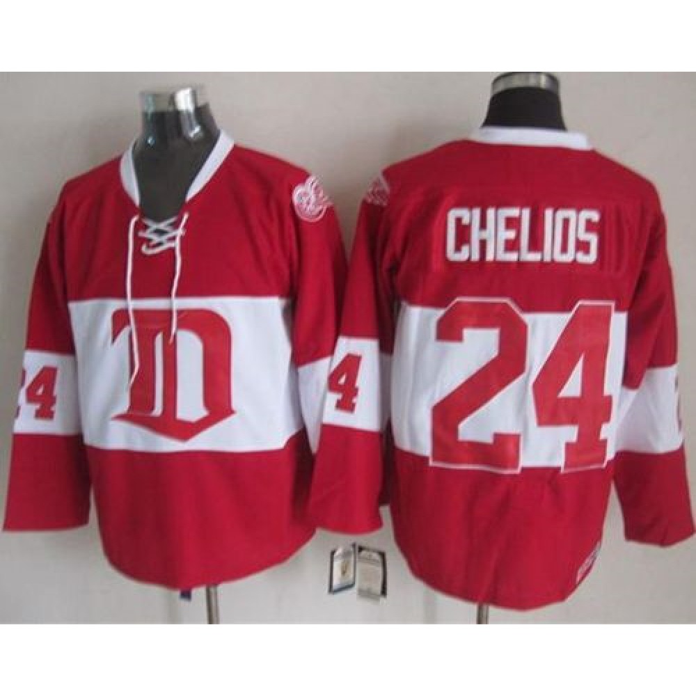 Red Wings #24 Chris Chelios Red Winter Classic CCM Throwback Stitched NHL Jersey