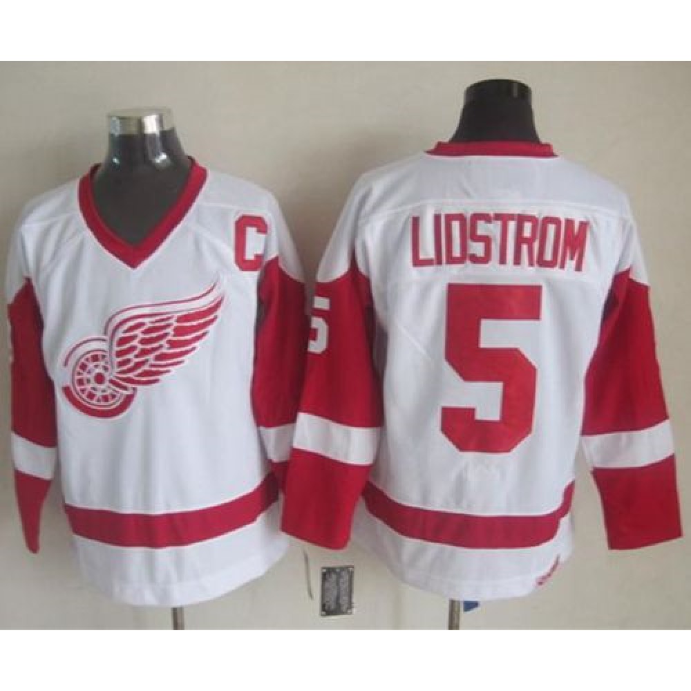 Red Wings #5 Nicklas Lidstrom White CCM Throwback Stitched NHL Jersey