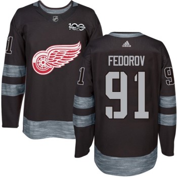 Red Wings #91 Sergei Fedorov Black 1917-2017 100th Anniversary Stitched NHL Jersey Red Wings #91 Sergei Fedorov Black 1917-2017 100th Anniversary Stitched NHL Jersey