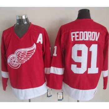 Red Wings #91 Sergei Fedorov Red CCM Throwback Stitched NHL Jersey Red Wings #91 Sergei Fedorov Red CCM Throwback Stitched NHL Jersey