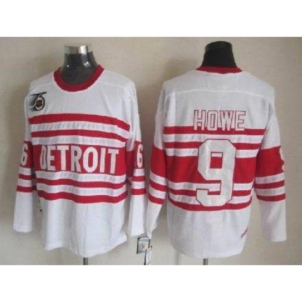 Red Wings #9 Gordie Howe White CCM Throwback 75TH Stitched NHL Jersey