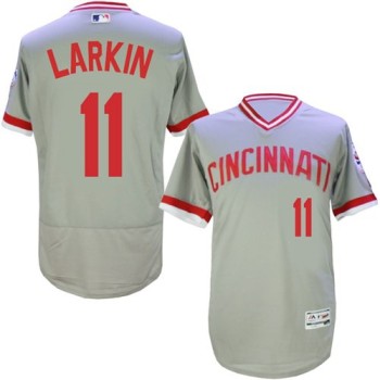 Reds #11 Barry Larkin Grey Flexbase Authentic Collection Cooperstown Stitched MLB Jersey Reds #11 Barry Larkin Grey Flexbase Authentic Collection Cooperstown Stitched MLB Jersey