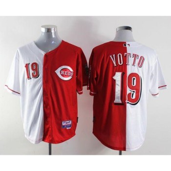 Reds #19 Joey Votto Red/White Split Fashion Stitched MLB Jersey Reds #19 Joey Votto Red/White Split Fashion Stitched MLB Jersey