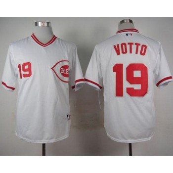 Reds #19 Joey Votto White 1990 Turn Back The Clock Stitched MLB Jersey Reds #19 Joey Votto White 1990 Turn Back The Clock Stitched MLB Jersey