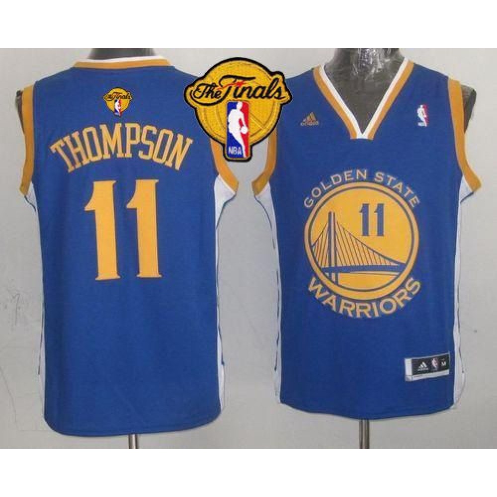 Revolution 30 Warriors #11 Klay Thompson Blue The Finals Patch Stitched Youth NBA Jersey
