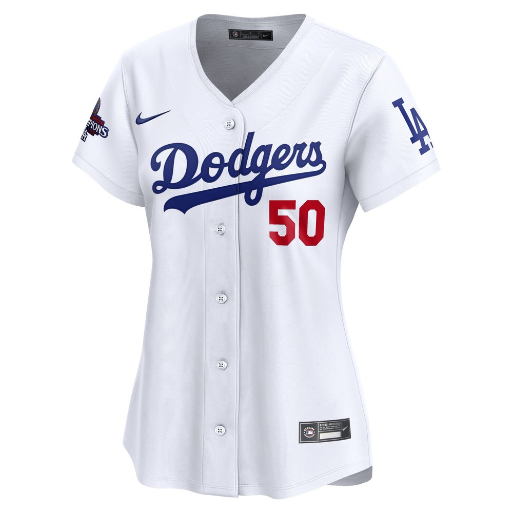 Women's Los Angeles Dodgers #50 Mookie Betts White 2024 World Series Champions Home Limited Player Jersey
