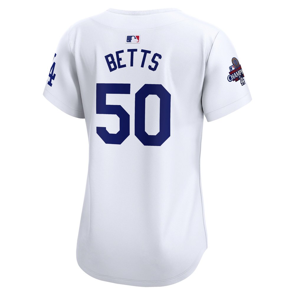 Women's Los Angeles Dodgers #50 Mookie Betts White 2024 World Series Champions Home Limited Player Jersey