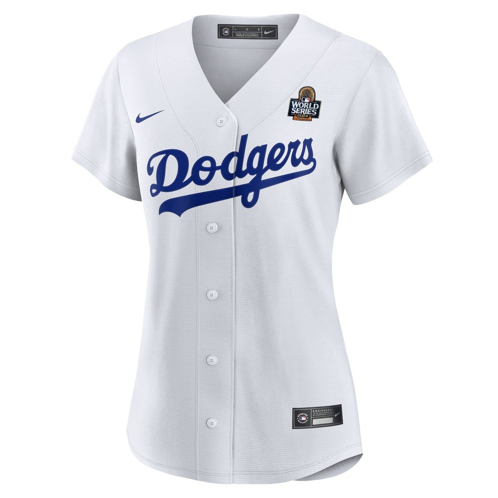 Women's Los Angeles Dodgers #22 Clayton Kershaw White 2024 World Series Home Home Replica Jersey