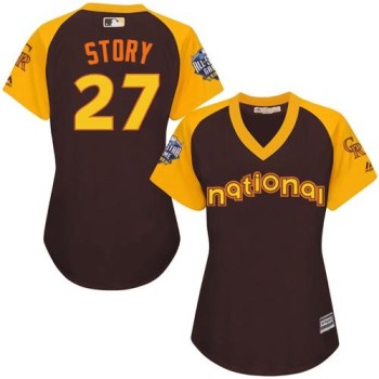 Rockies #27 Trevor Story Brown 2016 All-Star National League Women's Stitched MLB Jersey Rockies #27 Trevor Story Brown 2016 All-Star National League Women's Stitched MLB Jersey