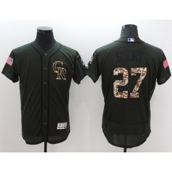 Rockies #27 Trevor Story Green Flexbase Authentic Collection Salute to Service Stitched MLB Jersey Rockies #27 Trevor Story Green Flexbase Authentic Collection Salute to Service Stitched MLB Jersey