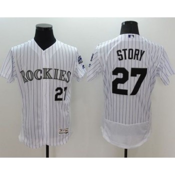 Rockies #27 Trevor Story White Strip Flexbase Authentic Collection Stitched MLB Jersey Rockies #27 Trevor Story White Strip Flexbase Authentic Collection Stitched MLB Jersey