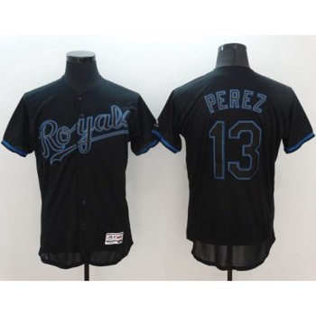 Royals #13 Salvador Perez Black Fashion Flexbase Authentic Collection Stitched MLB Jersey Royals #13 Salvador Perez Black Fashion Flexbase Authentic Collection Stitched MLB Jersey
