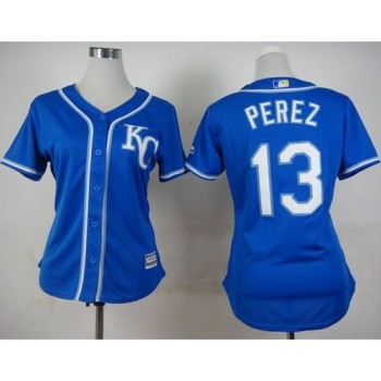 Royals #13 Salvador Perez Blue Alternate 2 Women's Stitched MLB Jersey Royals #13 Salvador Perez Blue Alternate 2 Women's Stitched MLB Jersey