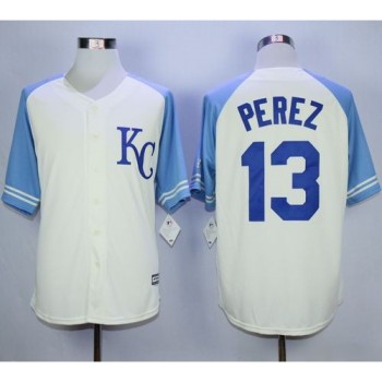 Royals #13 Salvador Perez Cream Exclusive Vintage Stitched MLB Jersey Royals #13 Salvador Perez Cream Exclusive Vintage Stitched MLB Jersey