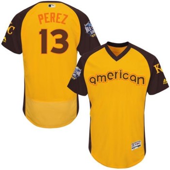 Royals #13 Salvador Perez Gold Flexbase Authentic Collection 2016 All-Star American League Stitched MLB Jersey Royals #13 Salvador Perez Gold Flexbase Authentic Collection 2016 All-Star American League Stitched MLB Jersey