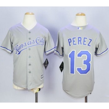 Royals #13 Salvador Perez Grey Cool Base Stitched Youth MLB Jersey Royals #13 Salvador Perez Grey Cool Base Stitched Youth MLB Jersey