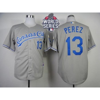 Royals #13 Salvador Perez Grey Cool Base W/2015 World Series Patch Stitched MLB Jersey Royals #13 Salvador Perez Grey Cool Base W/2015 World Series Patch Stitched MLB Jersey