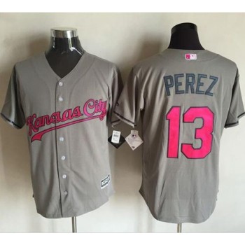 Royals #13 Salvador Perez Grey New Cool Base 2016 Mother's Day Stitched MLB Jersey Royals #13 Salvador Perez Grey New Cool Base 2016 Mother's Day Stitched MLB Jersey